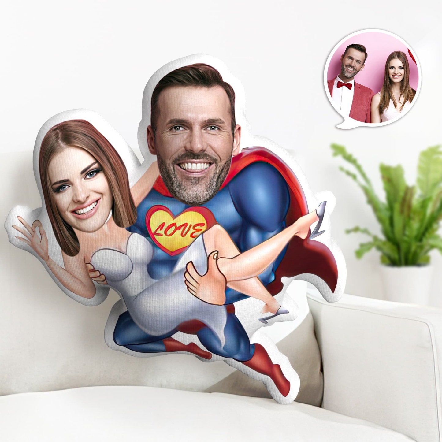 Valentinstagsgeschenke Benutzerdefiniertes Gesicht MiniMe Kissen Personalisiertes Paarkissen Einzigartiges Fotokissen Superman-Geschenke