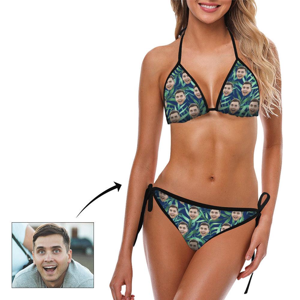 Benutzerdefiniertes Gesicht Badeanzug Monstera Personalisierter Bikini