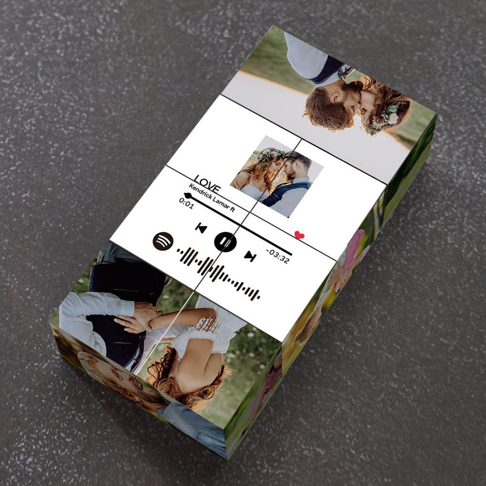 Benutzerdefinierter scanbarer Spotify-Code-Foto-Rubic-Würfel-Fotorahmen Multiphoto-Geschenke für Paare