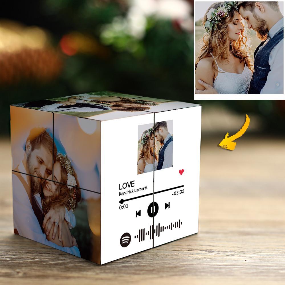 Benutzerdefinierter scanbarer Spotify-Code-Foto-Rubic-Würfel-Fotorahmen Multiphoto-Geschenke für Paare
