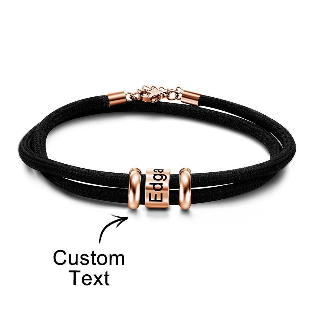 Personalisiertes Armband Mit Gravierten Perlen, Geflochtenes Armband, Individuelles Namensarmband, Vatertagsgeschenk - soufeede
