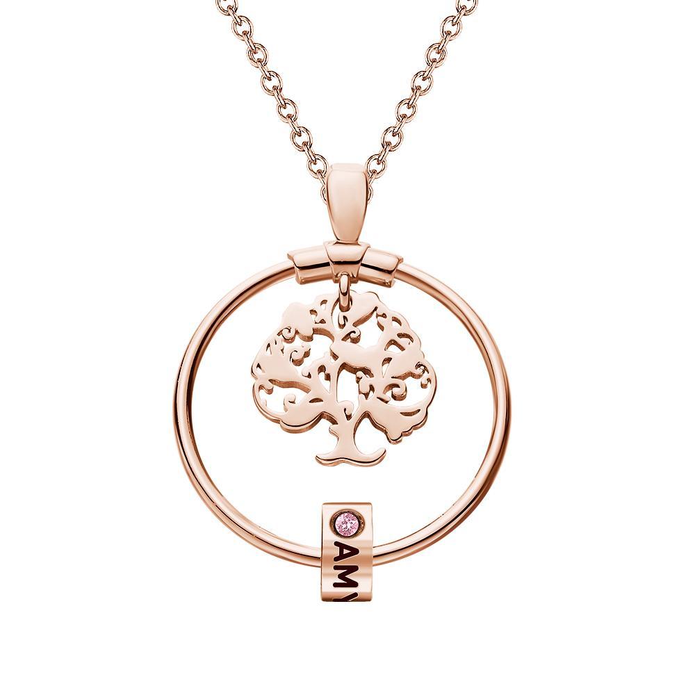 Life Tree Engraved Necklace With Custom One Birthstone  Gifts - Rose Gold