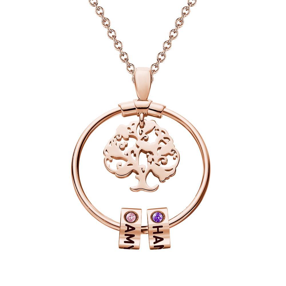 Life Tree Engraved Necklace With Custom One Birthstone  Gifts - Rose Gold