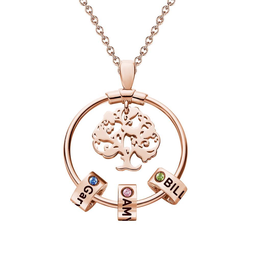 Life Tree Engraved Necklace With Custom One Birthstone  Gifts - Rose Gold