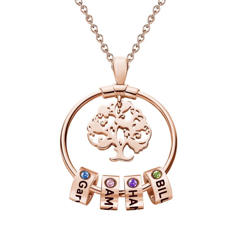 Life Tree Engraved Necklace With Custom One Birthstone  Gifts - Rose Gold