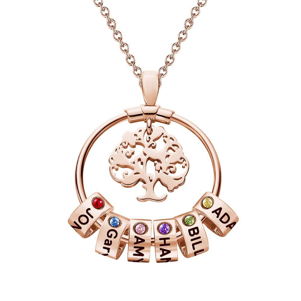 Life Tree Engraved Necklace With Custom One Birthstone  Gifts - Rose Gold