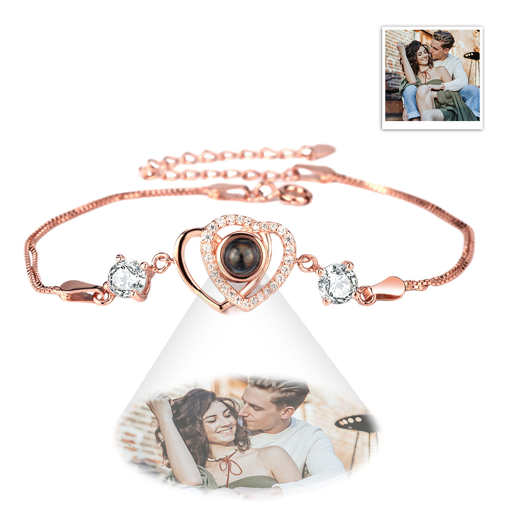 Benutzerdefinierte Projektion Armband Doppelherz Foto Armband Geschenk Für Sie - soufeelde