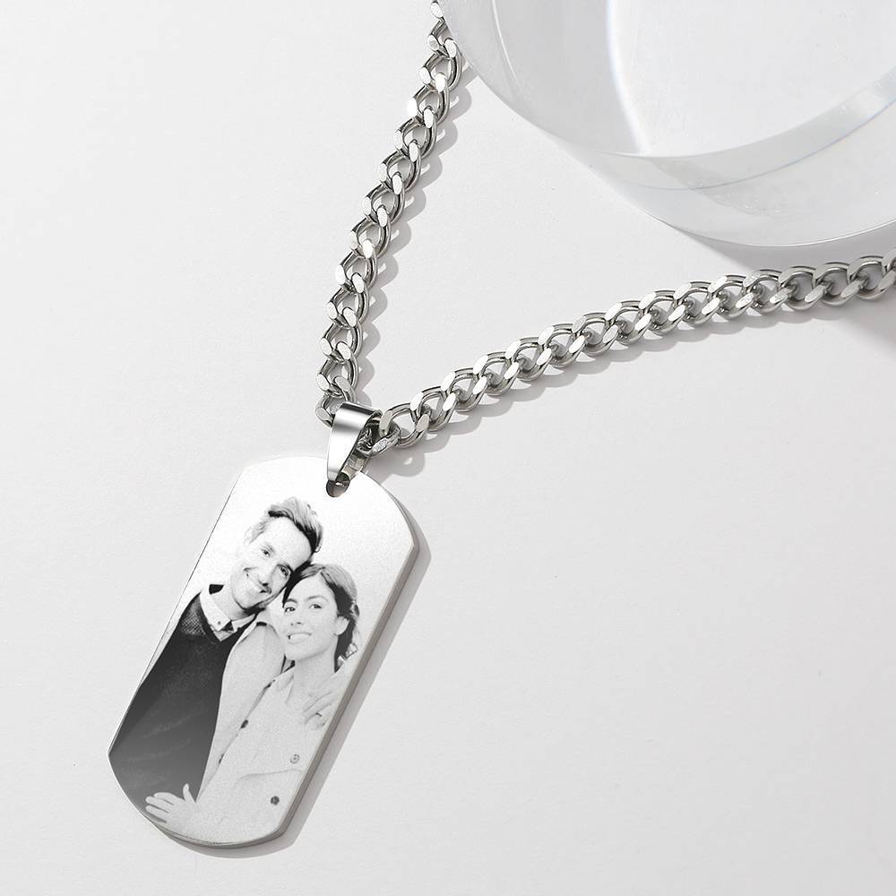 Herren Foto Gravierte Halskette mit Gravur Edelstahl (Schwarz und weiß)