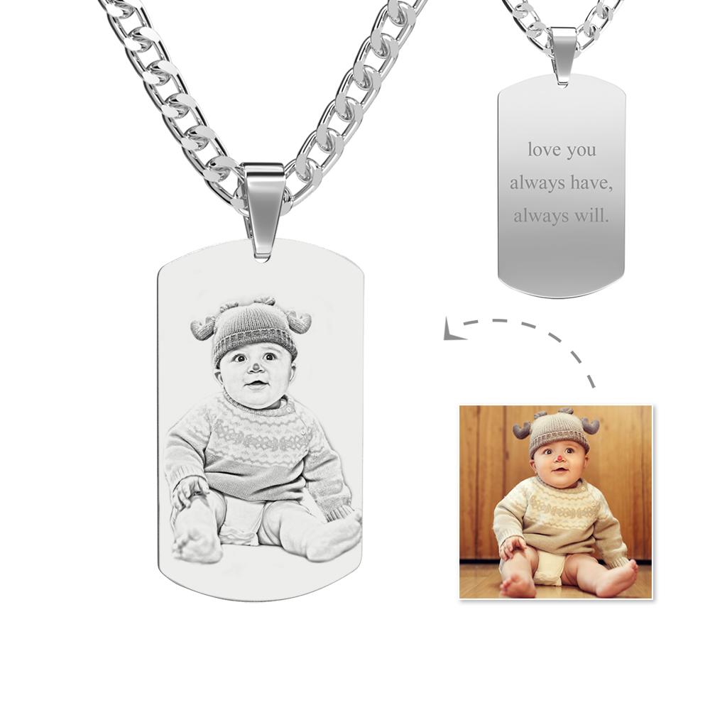 Herrenhalskette Gravierte Halskette Personalisierte Fotohalskette Geschenke Für Papa - soufeelde