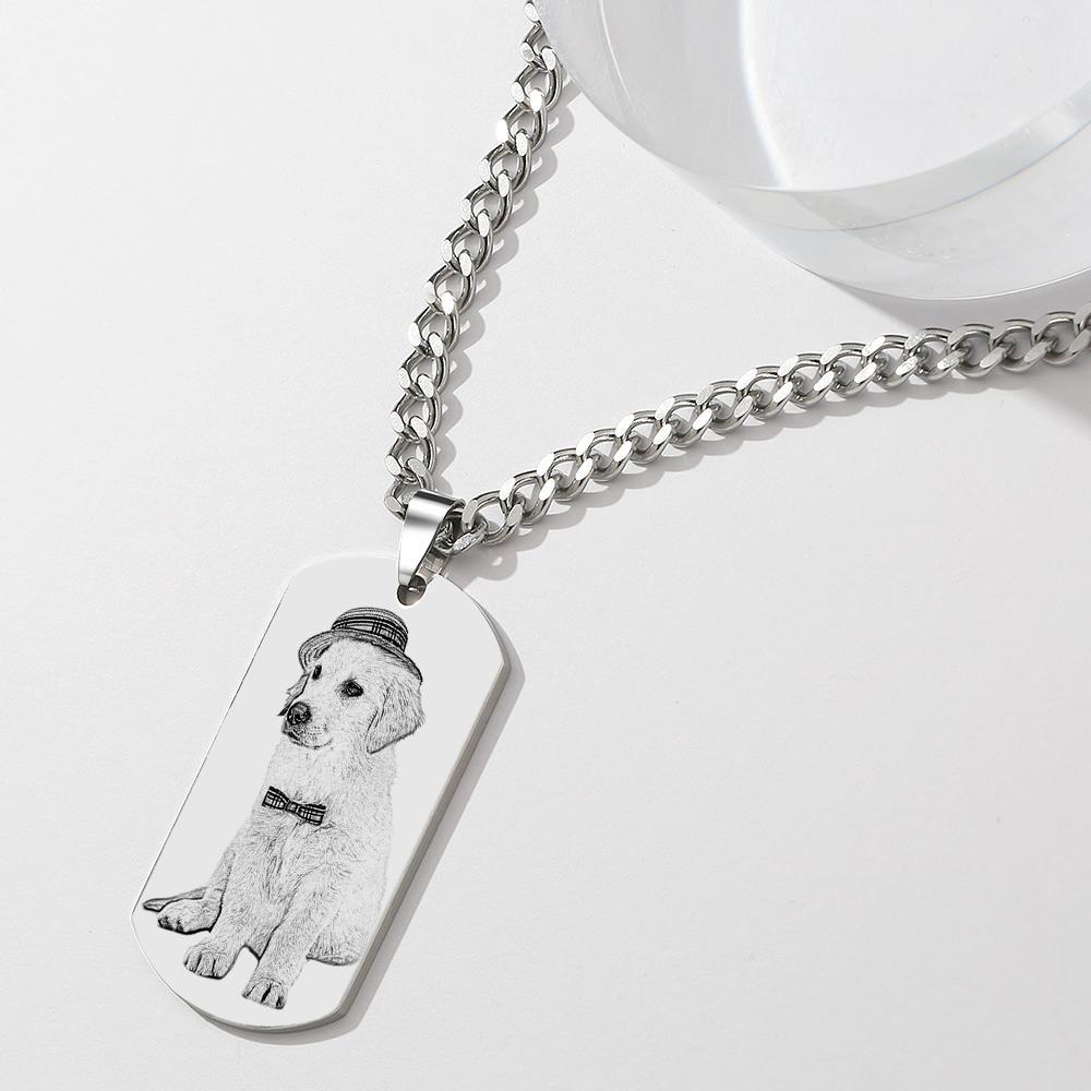 Herrenhalskette Gravierte Halskette Personalisierte Fotohalskette Geschenke Für Tierliebhaber - soufeelde