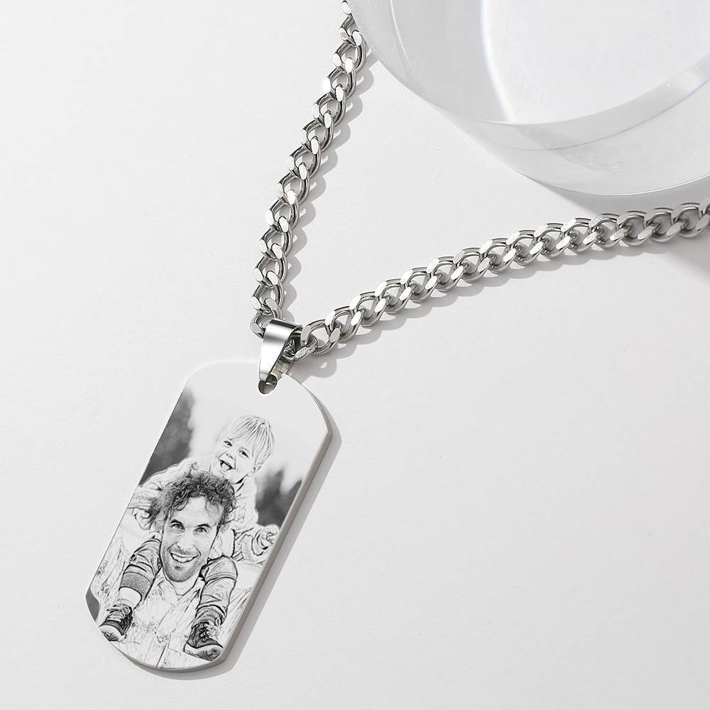 Vatertagsgeschenk - Herren Halskette, Gravierte Halskette, Personalisierte Foto Halskette, Hundemarke