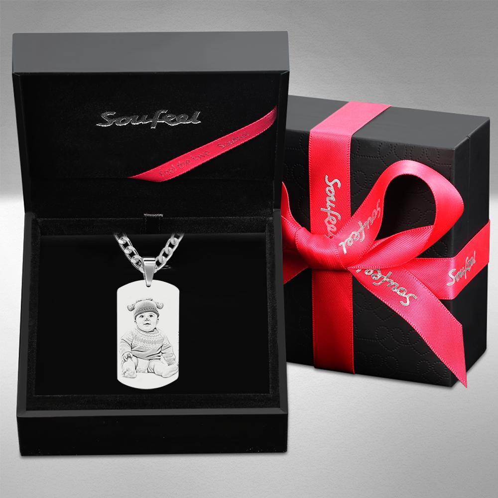Herrenhalskette Gravierte Halskette Personalisierte Fotohalskette Geschenke Für Papa - soufeelde