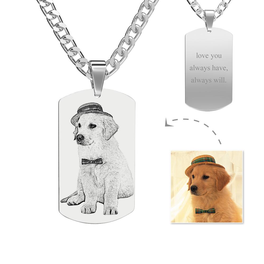 Herrenhalskette Gravierte Halskette Personalisierte Fotohalskette Geschenke Für Tierliebhaber - soufeelde