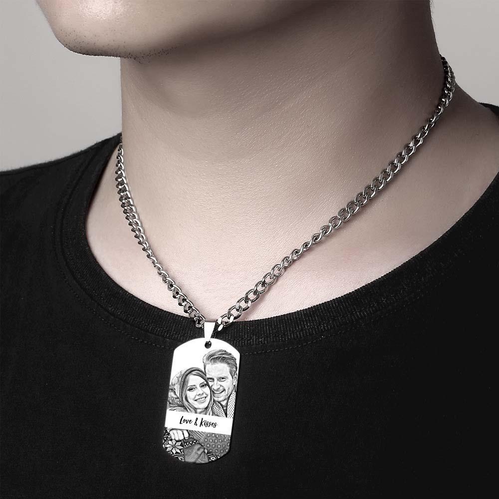 Herrenhalskette Gravierte Halskette Fotohalskette Optionale Stilgeschenke Für Ihn - soufeelde