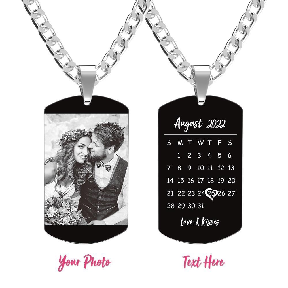 Personalisierte Foto-halskette Mit Worten, Foto Und Datum, Perfektes Geschenk Für Paare Zum Jahrestag