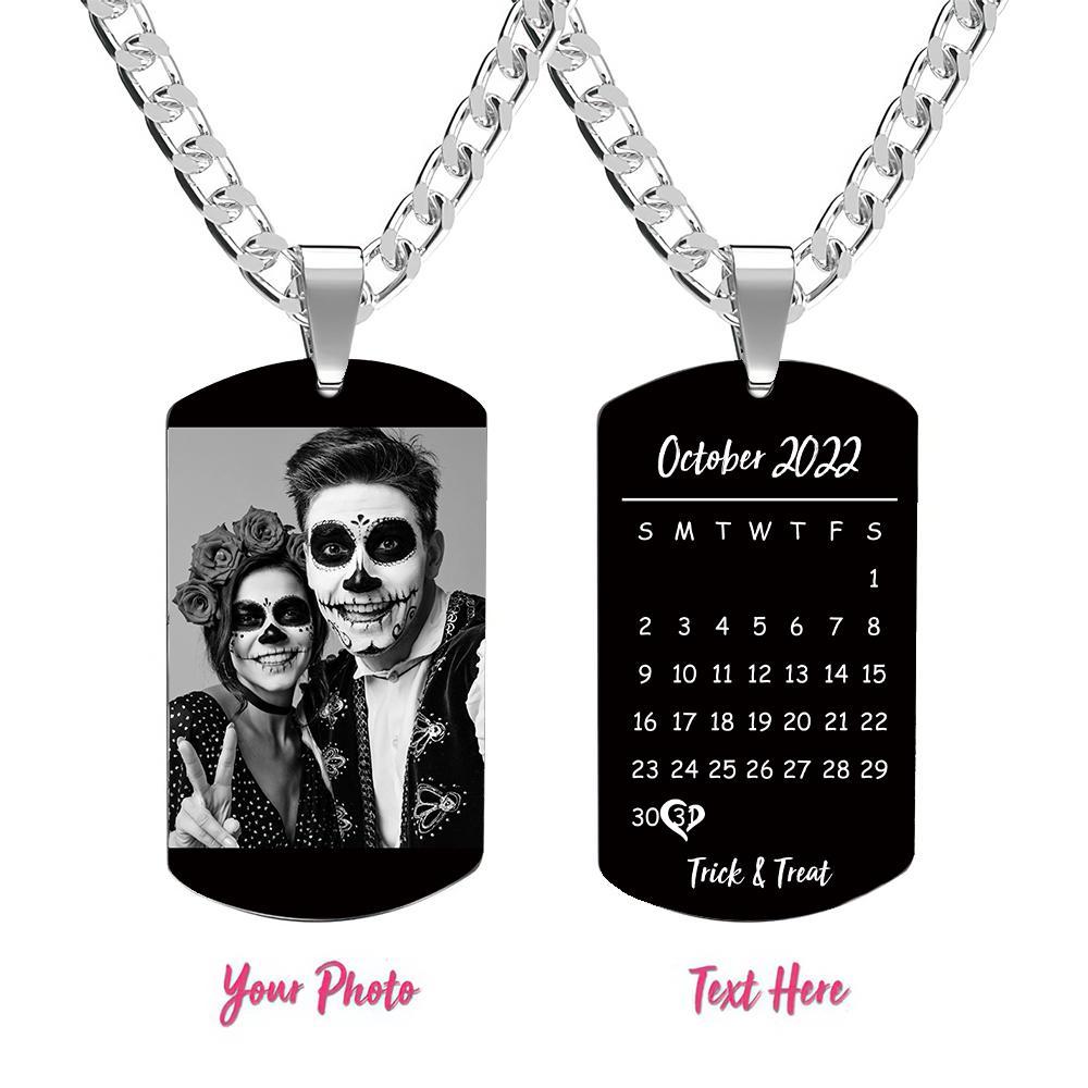 Kundenspezifische Foto-halskette Mit Wörtern Foto Und Datum Perfektes Geschenk Für Halloween - soufeelde