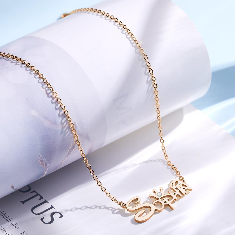 Name Halskette Prinzessin Halskette mit Krone Andenken Geschenke Rose Vergoldet namenskette