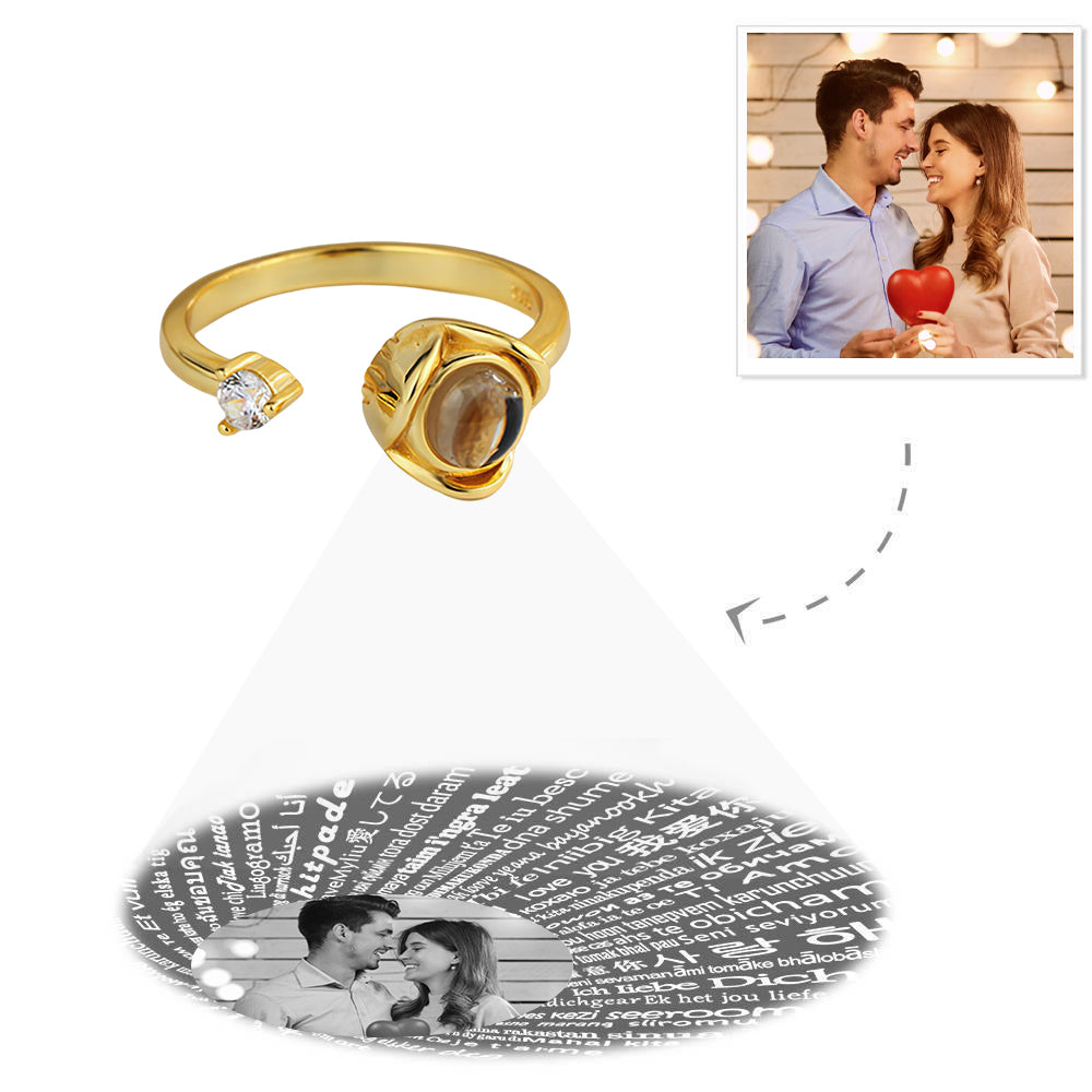 Benutzerdefinierte Ich Liebe Dich In 100 Sprachen Projektionsfoto Verstellbarer Ring Rosenförmiges Geschenk Für Sie - soufeelde