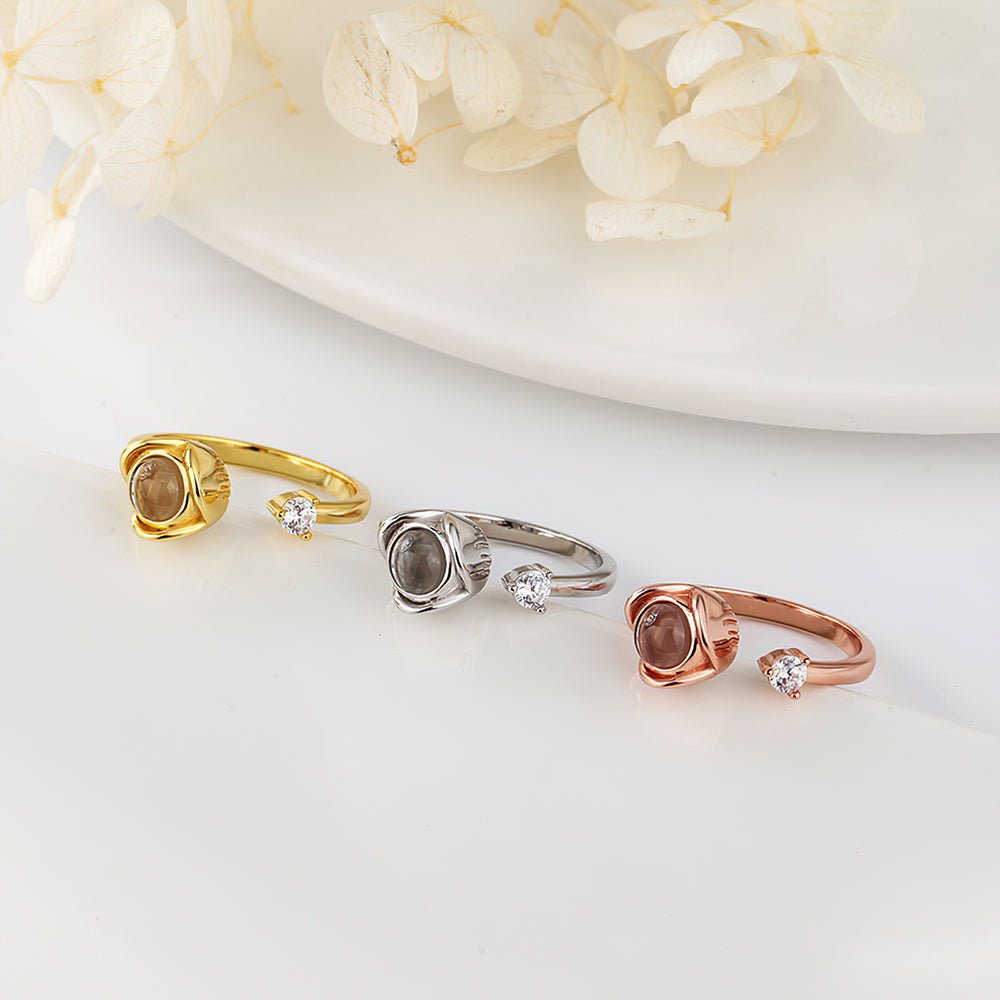 Benutzerdefinierte Ich Liebe Dich In 100 Sprachen Projektionsfoto Verstellbarer Ring Rosenförmiges Geschenk Für Sie - soufeelde