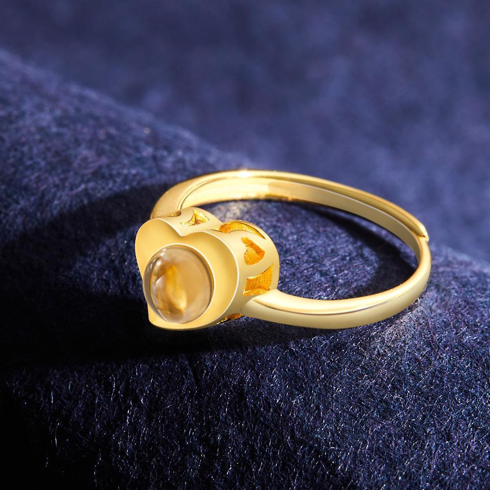S925 Sterling Silber Herzförmiger Fotoprojektions-offener Ring Personalisierte Damenschmuck Valentinstagsgeschenke - soufeelde