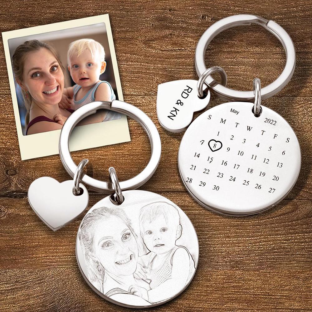 Personalisierter Schlüsselanhänger Mit Fotogravur Datum Speichern Schlüsselanhänger Signifikante Datumsmarkierung Kundenspezifische Jahrestagsgeschenke Für Mom