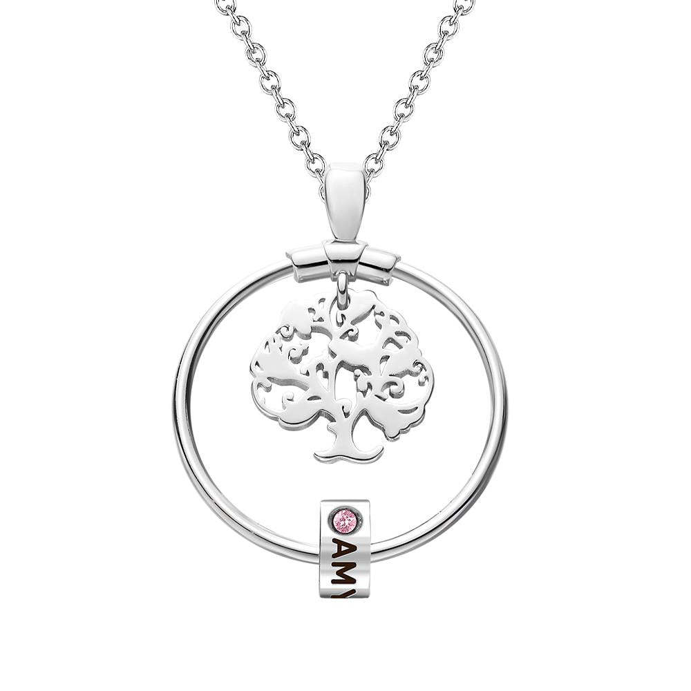 Lebensbaum gravierte Halskette mit benutzerdefinierten One Birthstone-Geschenken - Silber