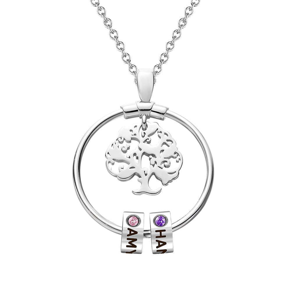 Lebensbaum gravierte Halskette mit benutzerdefinierten One Birthstone-Geschenken - Silber