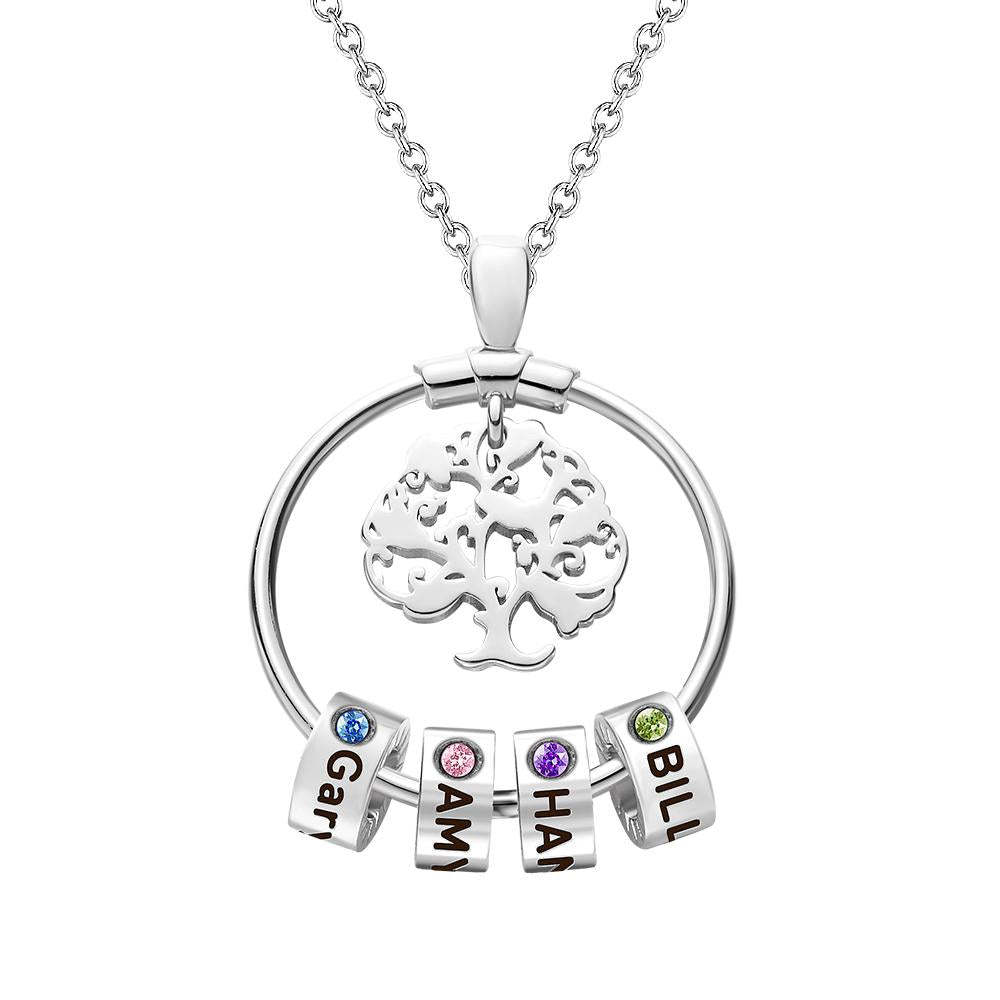 Lebensbaum gravierte Halskette mit benutzerdefinierten One Birthstone-Geschenken - Silber