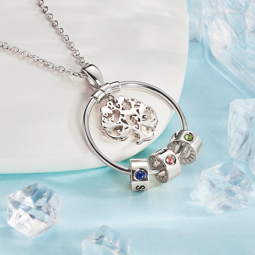 Lebensbaum gravierte Halskette mit benutzerdefinierten One Birthstone-Geschenken - Silber