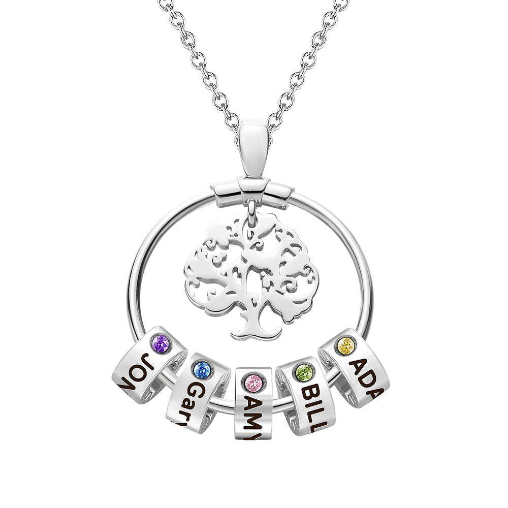 Lebensbaum gravierte Halskette mit benutzerdefinierten One Birthstone-Geschenken - Silber