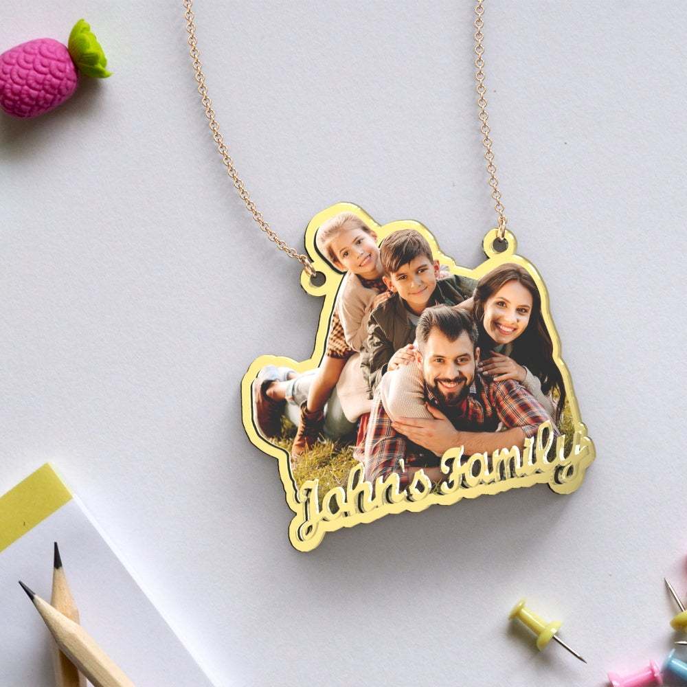 Personalisierte Goldhalskette Mit Fotogravur Exquisite Benutzerdefinierte Familienhalskette Geschenk Für Die Familie - soufeelde