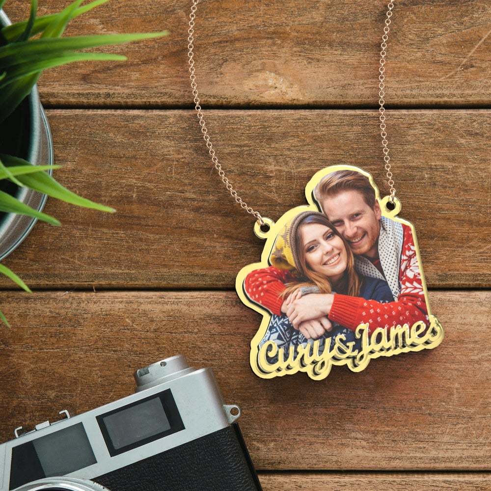 Personalisierte Goldkette Mit Fotogravur. Exquisites Individuelles Paar-halskettengeschenk Für Sie - soufeelde