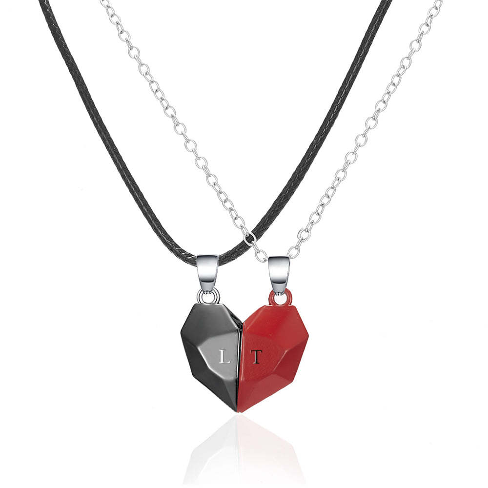 Personalisierte Zwei Seelen Ein Herz Anhänger Halsketten Für Paare, Die Stein Magnetische Paare Halskette Geschenke Wünschen - soufeelde