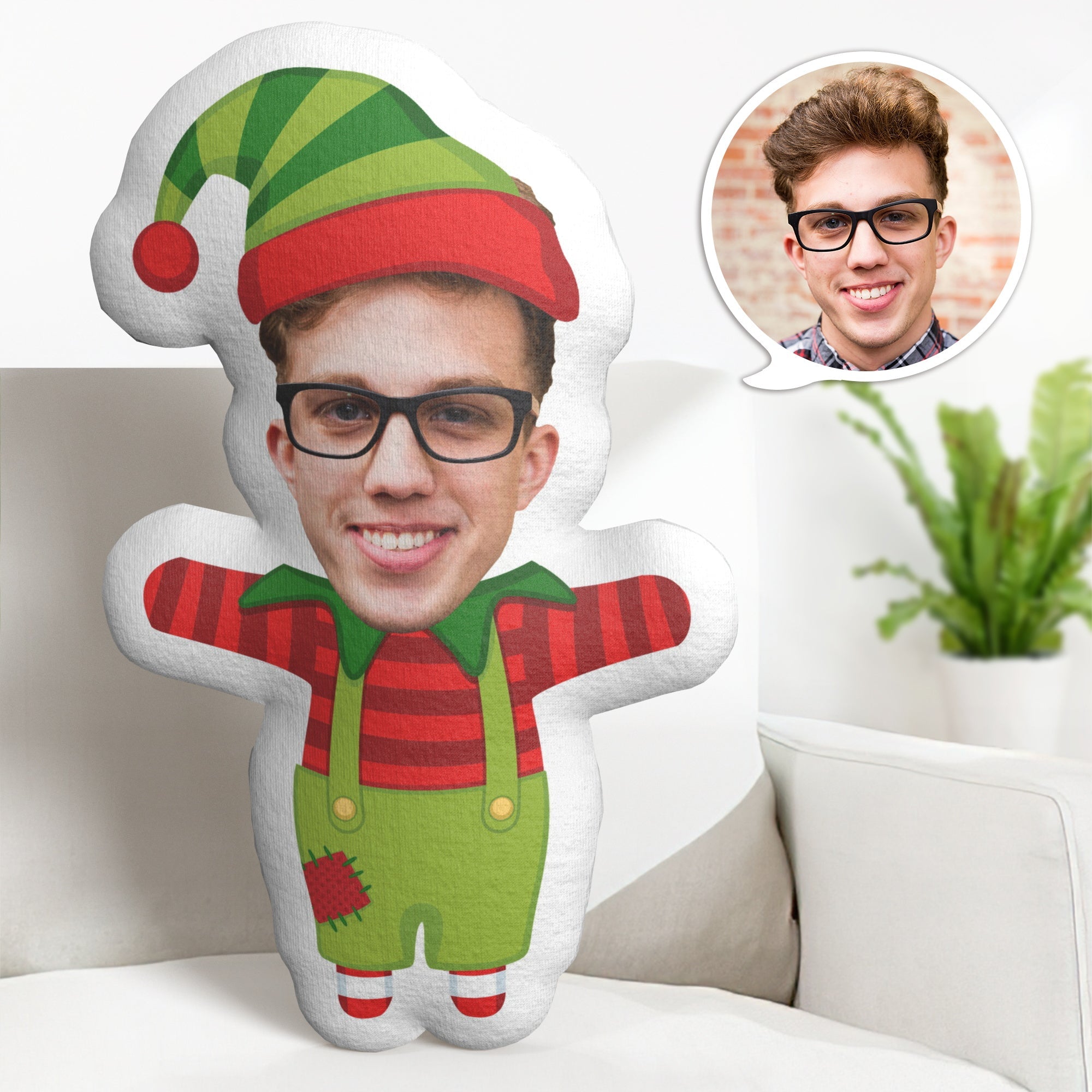 Weihnachtsgeschenke Custom Face Minime Throw Pillow Personalisierte Weihnachtself-kissengeschenke - soufeelde
