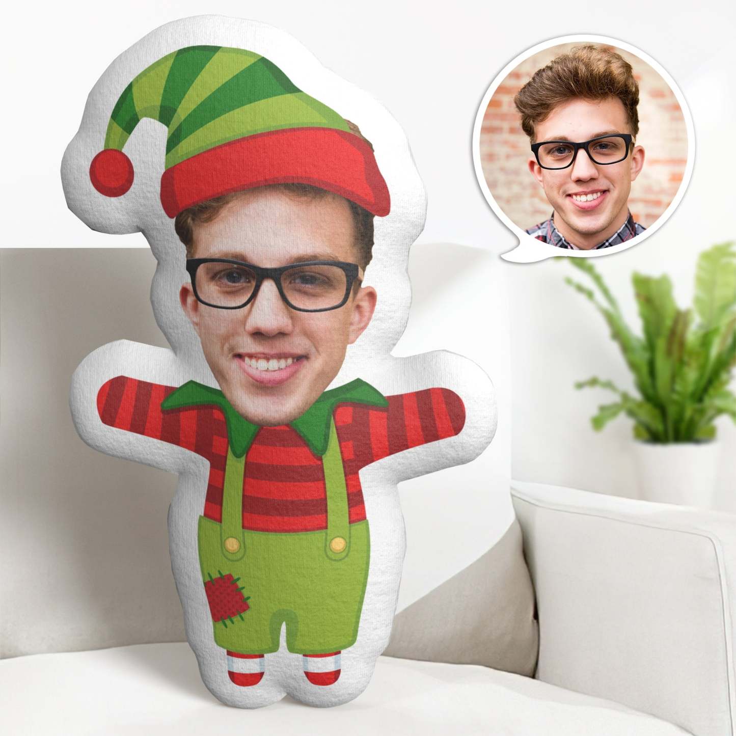 Weihnachtsgeschenke Custom Face Minime Throw Pillow Personalisierte Weihnachtself-kissengeschenke - soufeelde