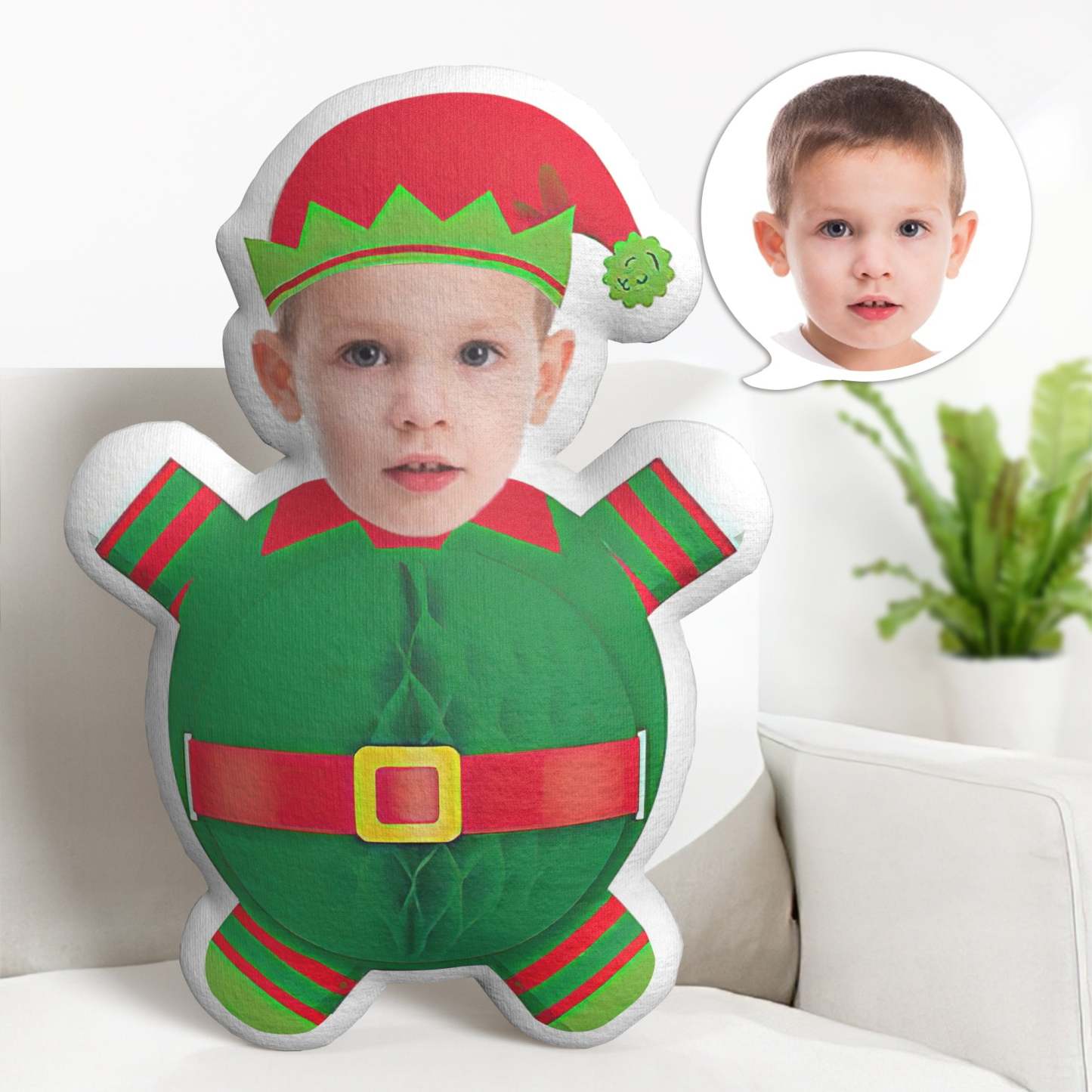 Weihnachtsgeschenke Kundenspezifisches Gesichtskissen Personalisierte Minime-kissengeschenke Weihnachten Grüne Papierblume - soufeelde