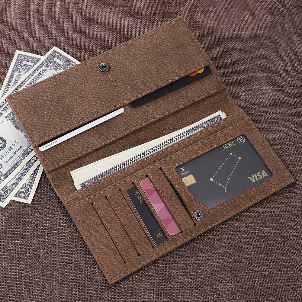 Lange Brieftasche Mit Zweifacher Aufschrift Und Fotogravur - Braunes Leder