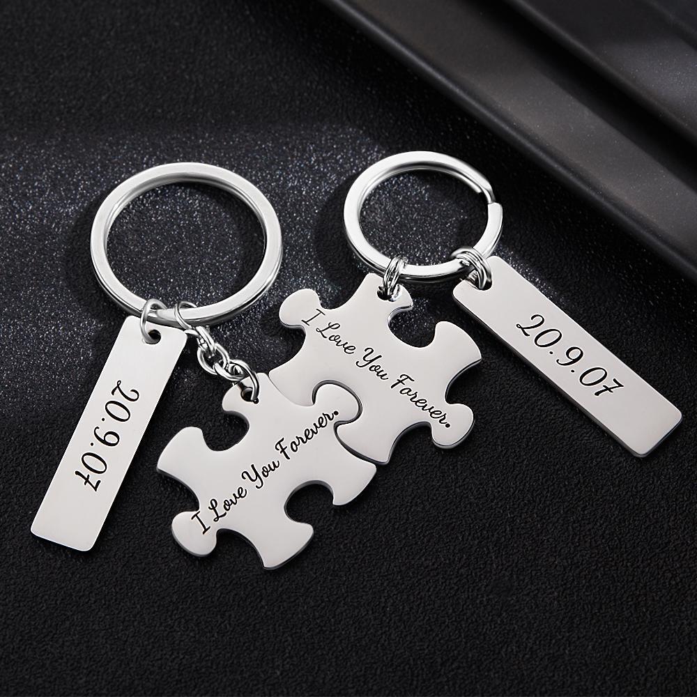 Gravierter Schlüsselanhänger Benutzerdefinierte Block Puzzle Schlüsselbund Paar Geschenke