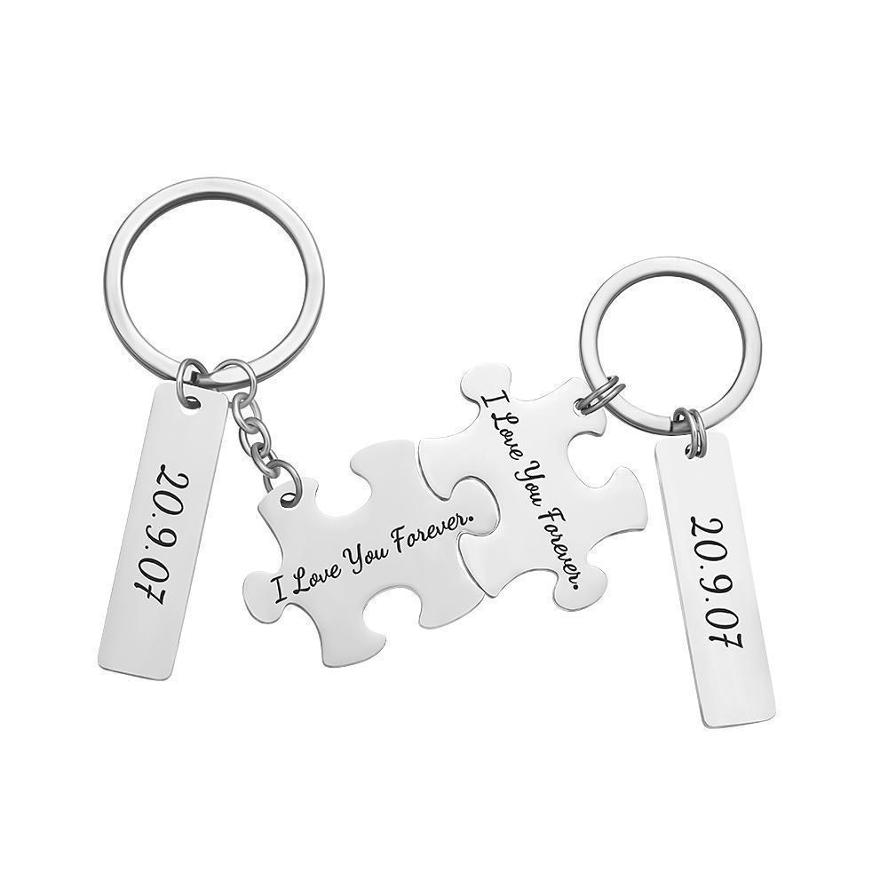 Gravierter Schlüsselanhänger Benutzerdefinierte Block Puzzle Schlüsselbund Paar Geschenke