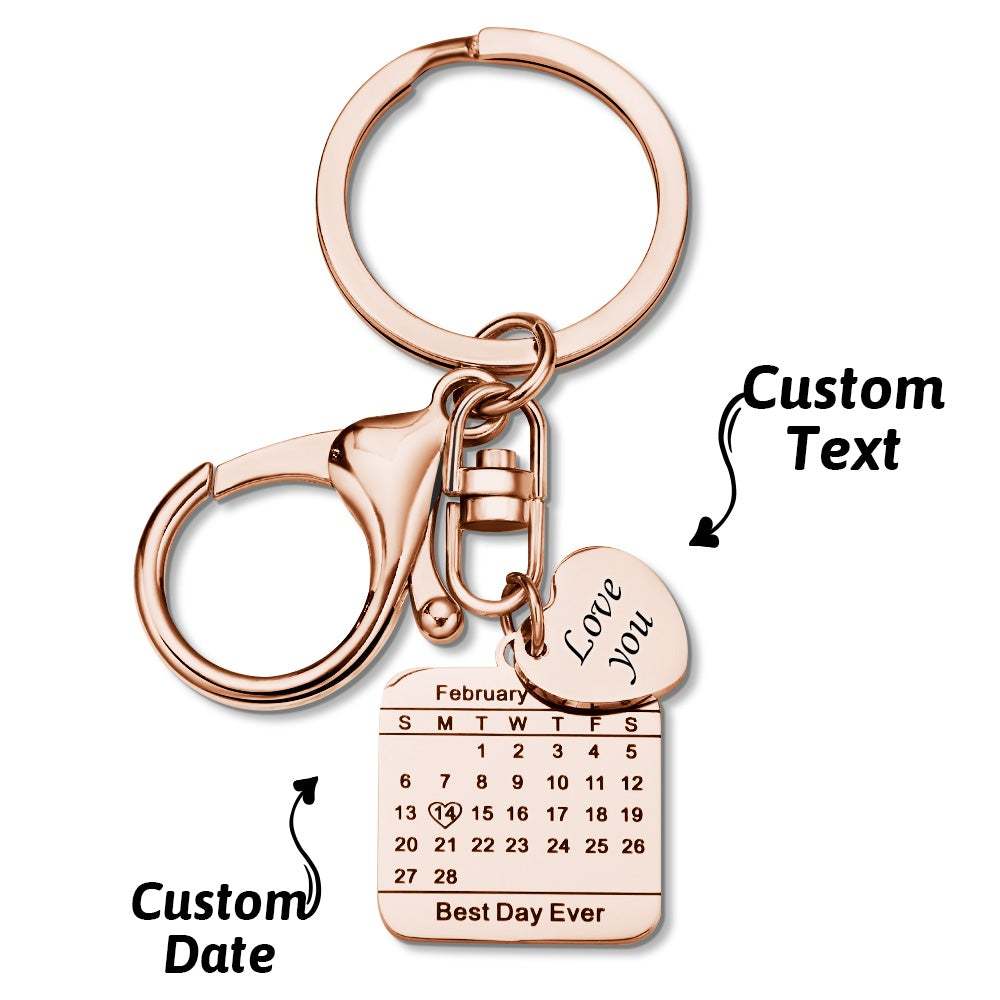 Custom Engraved Calendar Keychain Save The Date Keychain Wedding Date Pendant