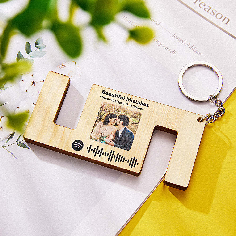 Individuell Gravierter Spotify-code-schlüsselanhänger Aus Holz, Handyhalter, Kreatives Geschenk - soufeelde