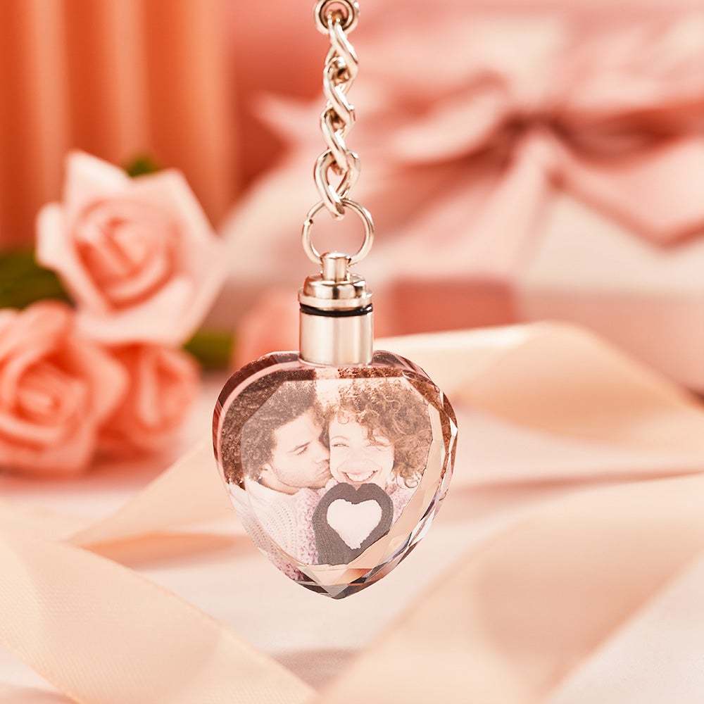Kundenspezifisches Foto-kristall-schlüsselanhänger Herzförmiges Schlüsselanhänger-geschenk Für Liebhaber - soufeelde