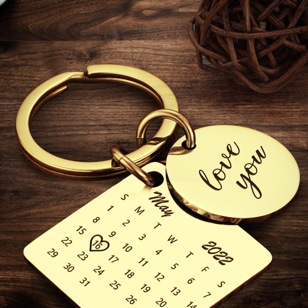 Personalisierter Kalender-Schlüsselanhänger, Datums-Schlüsselanhänger, Jubiläum, Freund, Freundin, Ehemann, Ehefrau, Beziehungen, Hochzeit