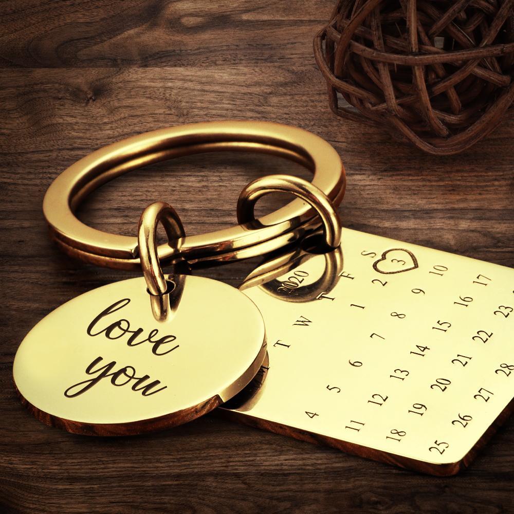 Personalisierter Kalender-Schlüsselanhänger, Datums-Schlüsselanhänger, Jubiläum, Freund, Freundin, Ehemann, Ehefrau, Beziehungen, Hochzeit
