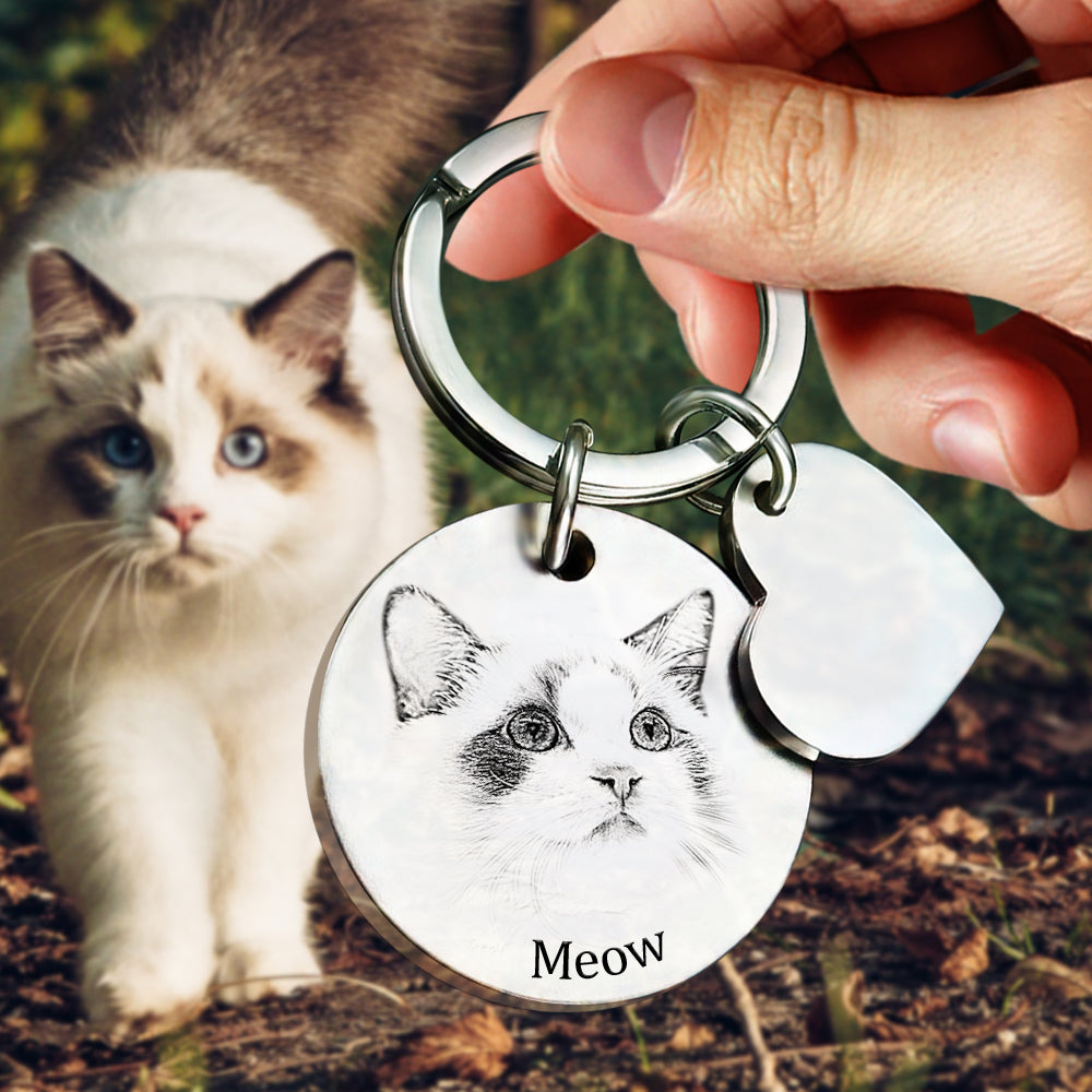 Personalisierter Haustier-portrait-schlüsselanhänger, Gravierter Foto-schlüsselanhänger, Geschenke Für Tierliebhaber - soufeelde