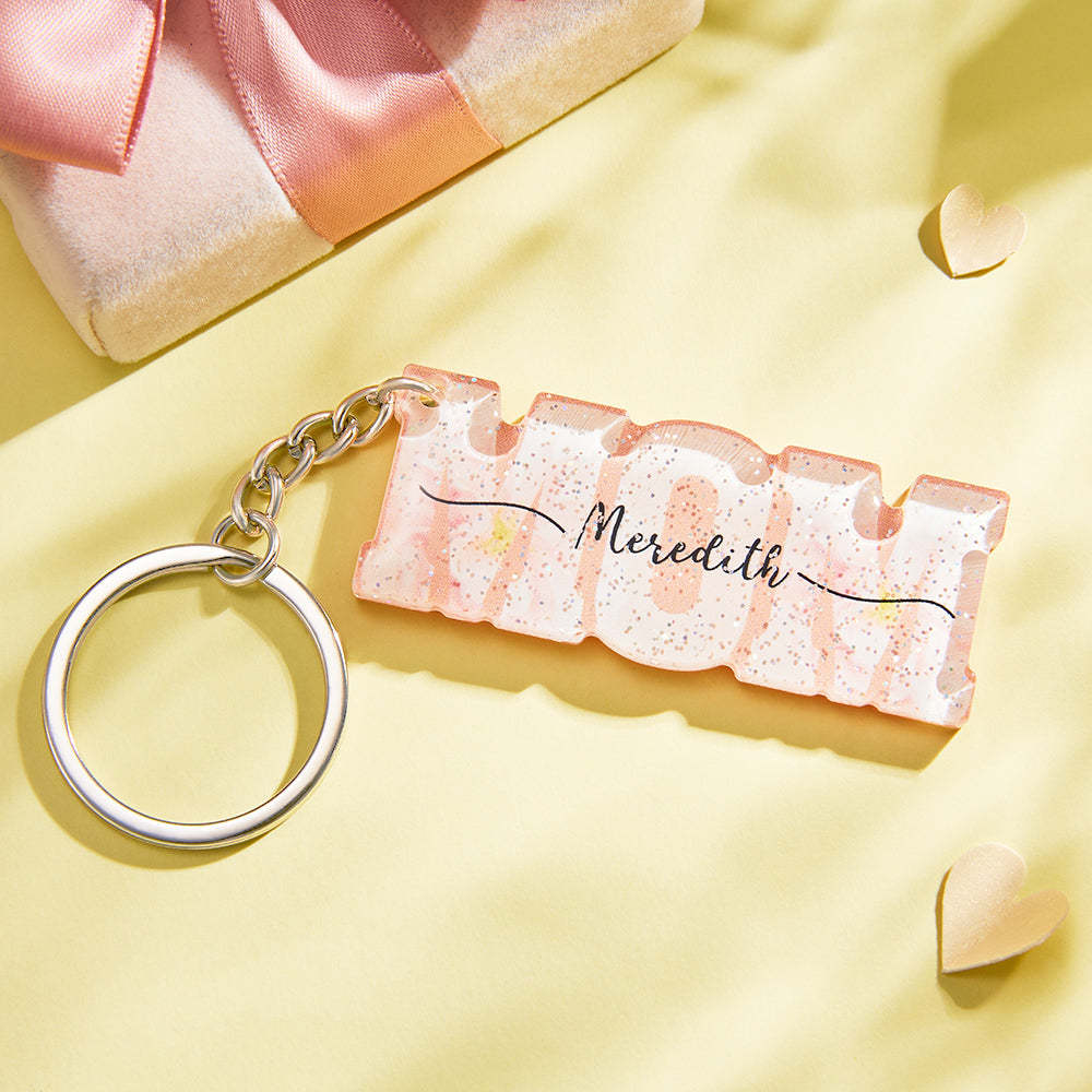 Benutzerdefinierter Name Blume Acryl Keychain Personalisierte Mutter Schlüsselanhänger Muttertagsgeschenke - soufeelde