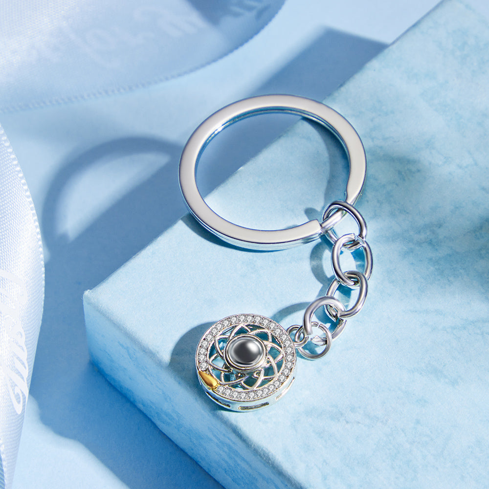 Kundenspezifische Foto-projektion Keychain Sonne-und Mond-paar-gedenkgeschenke - soufeelde