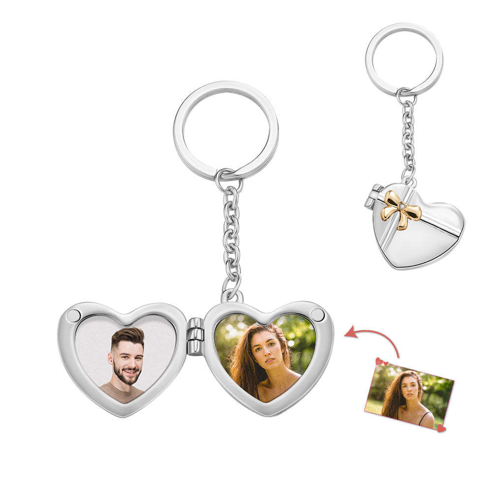 Kundenspezifischer Foto-schlüsselanhänger Doppelter Fotorahmen Herzförmiger Schlüsselanhänger Gedenkgeschenk - soufeelde