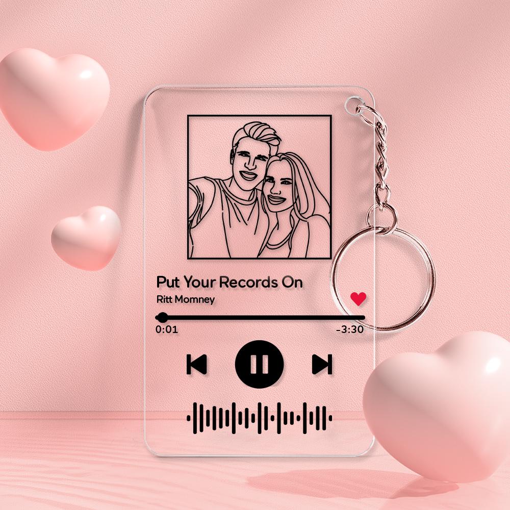 Benutzerdefinierte Line Art Music Code Plaques Schlüsselanhänger, Graviertes Benutzerdefiniertes Acryl, Song Schlüsselanhänger - soufeelde