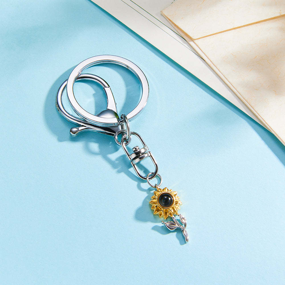 Personalisierter Fotoprojektions-schlüsselanhänger Personalisierter Sonnenblumen-foto-schlüsselanhänger Geschenk Für Freund - soufeelde